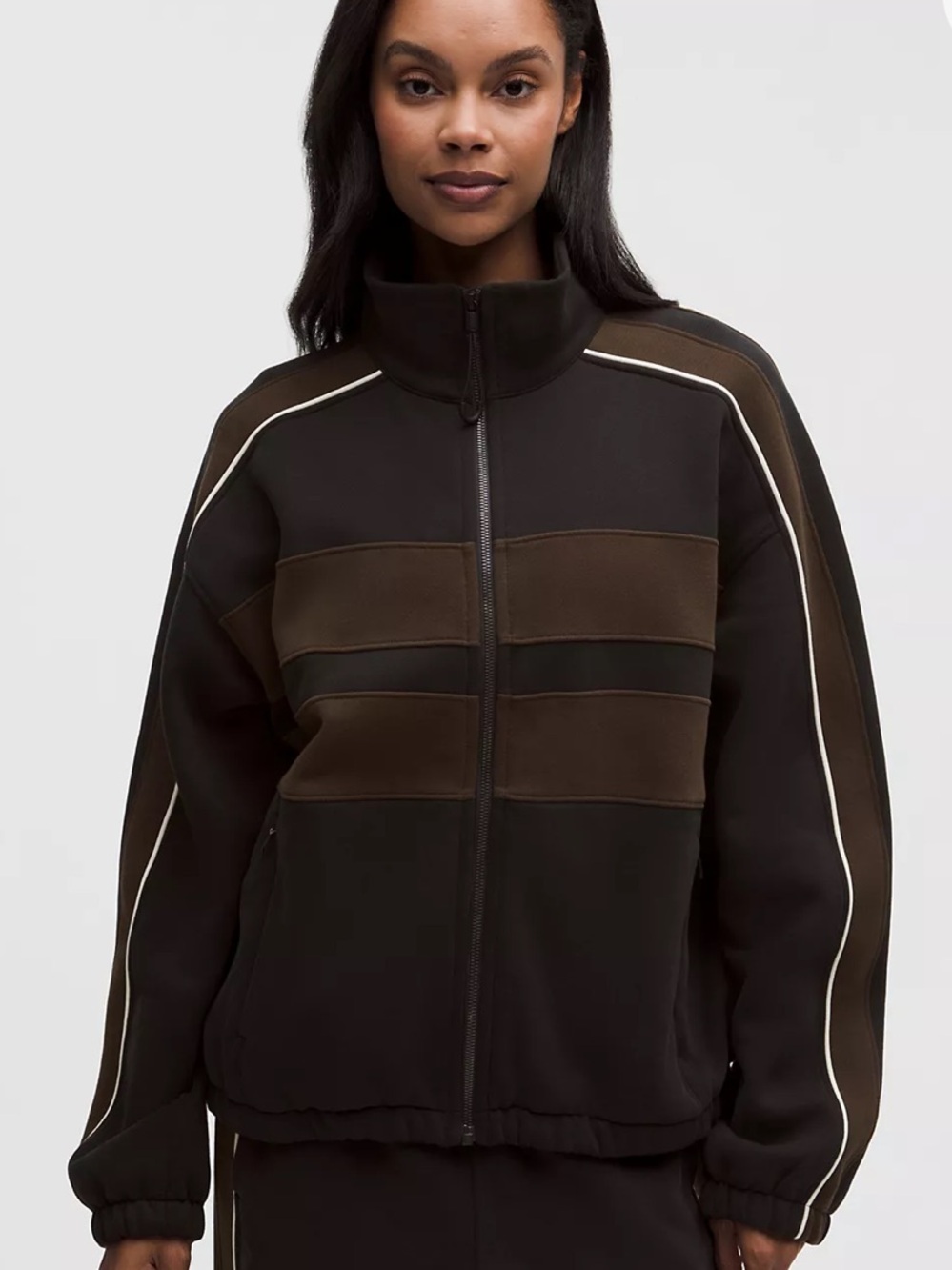Lululemon Steady State Oversized Funnel Full Zip Black Brown Stripe Jacket